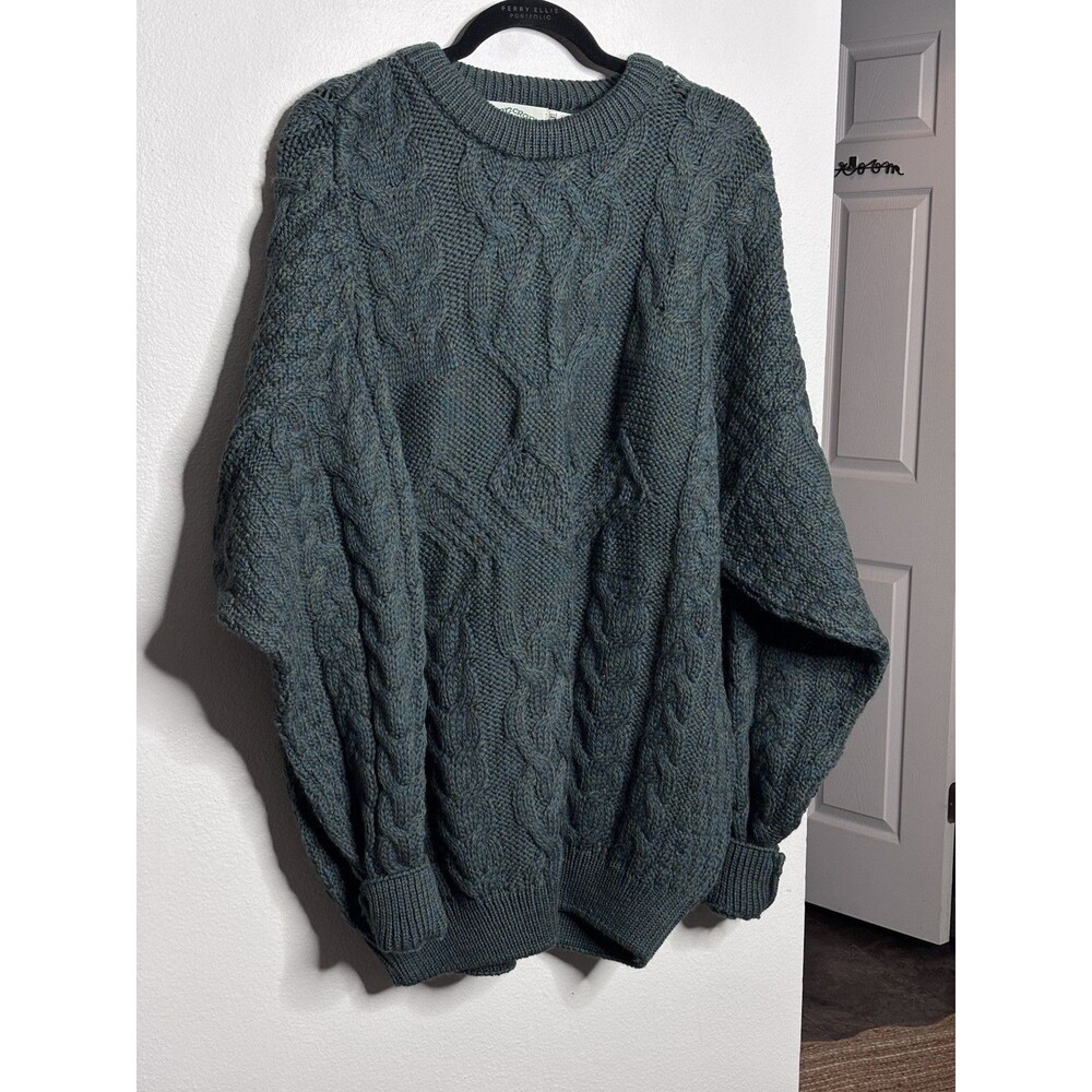 Aran Crafts Sweater Mens XXL Green Wool Cable Knit Crewneck Ireland Heavyweight